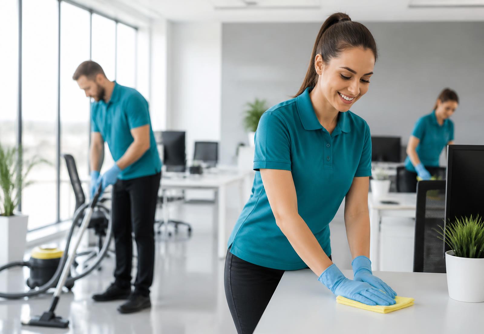 Team van Famora Cleaning maakt een licht kantoor schoon in Nordhorn